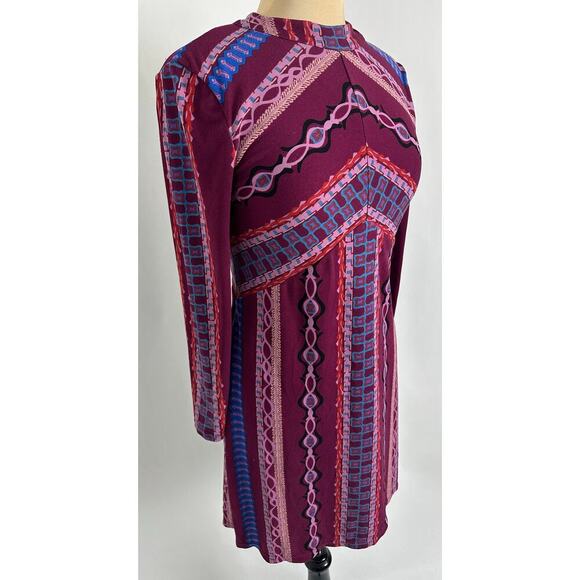 Free People Size M Purple Stella Retro Mini Dress Long Sleeves Festival Mod - Picture 8 of 16